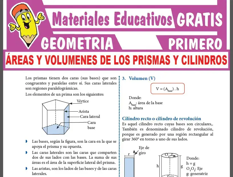 Áreas y Volúmenes de los Prismas y Cilindros para Primer Grado de Secundaria