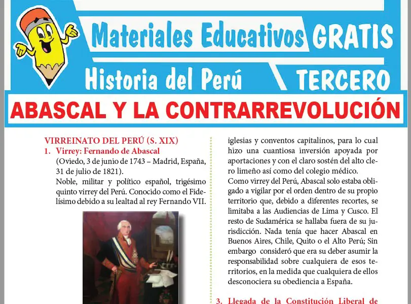 Ficha de Abascal y la Contrarrevolución para Tercer Grado de Secundaria