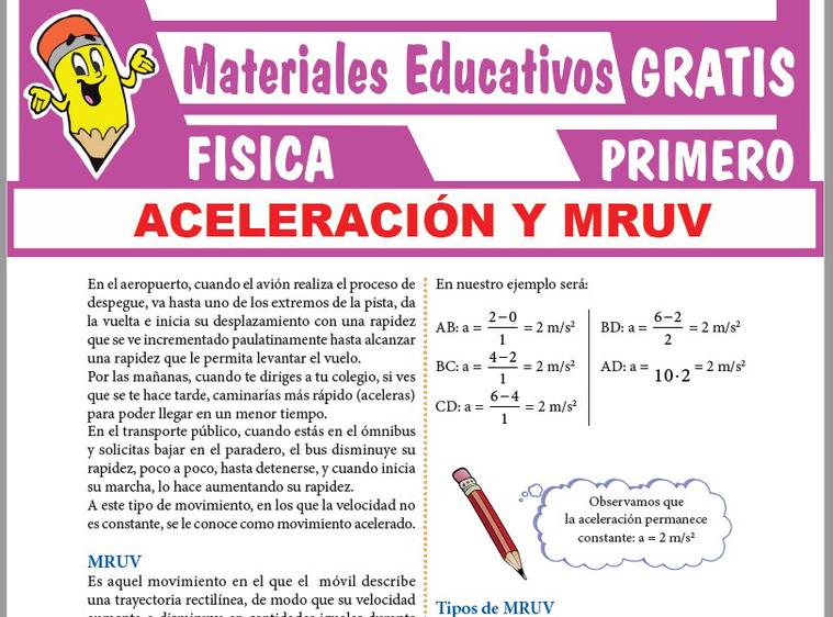 Ficha de Aceleración y MRUV para Primer Grado de Secundaria