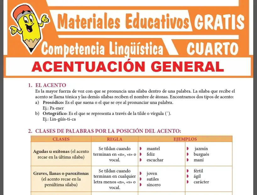 Acentuación General para Cuarto Grado de Secundaria