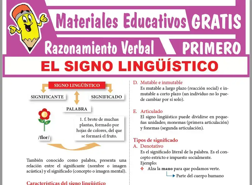 Ficha de Actividades sobre el Signo Lingüístico para Primer Grado de Secundaria