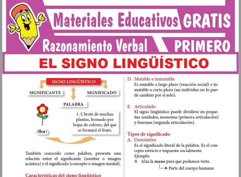 Ficha de Actividades sobre el Signo Lingüístico para Primer Grado de Secundaria
