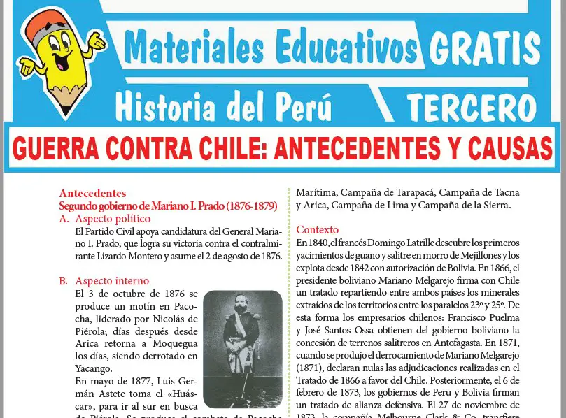 Ficha de Antecedentes y Causas de la Guerra contra Chile para Tercer Grado de Secundaria