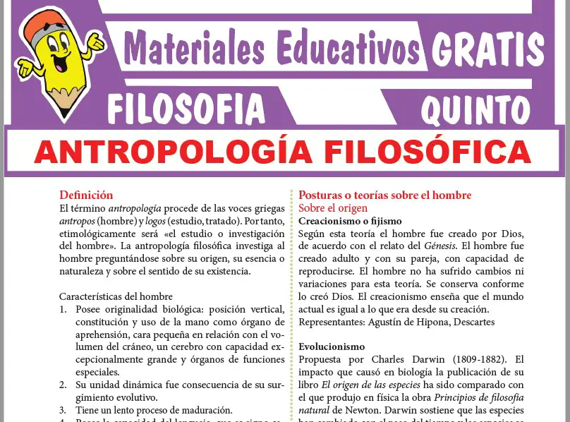 Ficha de Antropología Filosófica para Quinto Grado de Secundaria