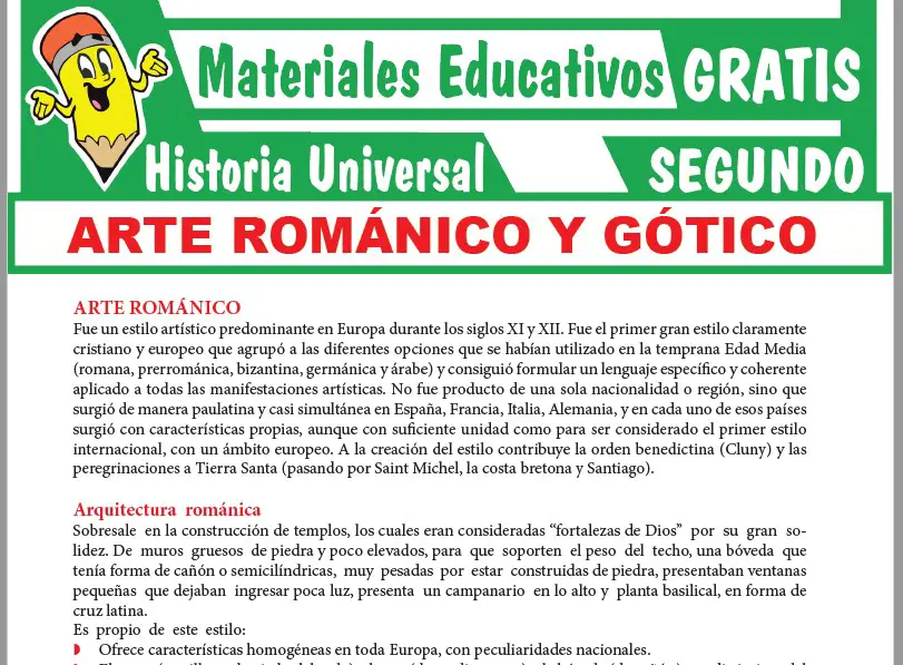 Ficha de Arte Románico y Gótico para Segundo Grado de Secundaria