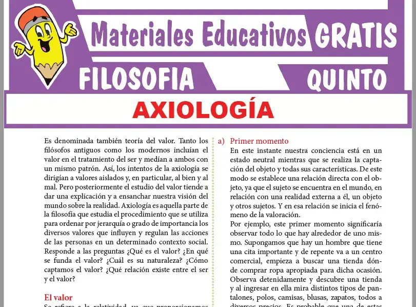 Ficha de Axiología para Quinto Grado de Secundaria