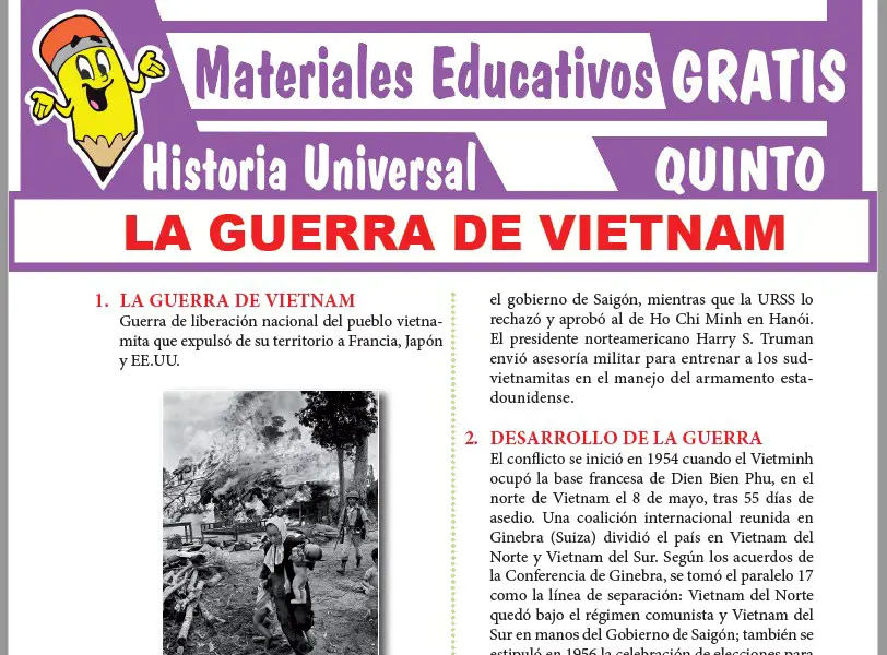 Ficha de Causas de la Guerra de Vietnam para Quinto Grado de Secundaria