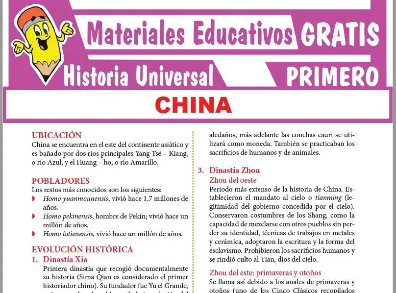 Ficha de China para Primer Grado de Secundaria