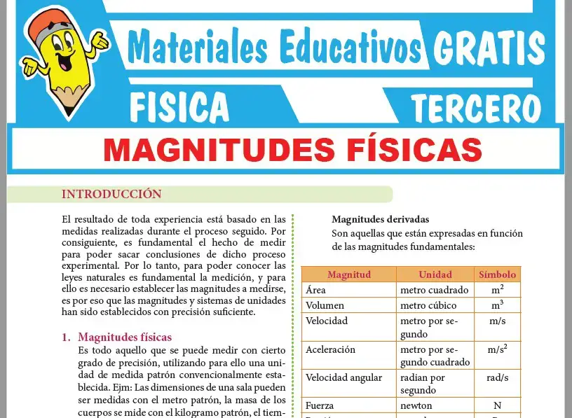 Ficha de Clasificación de las Magnitudes Físicas para Tercer Grado de Secundaria