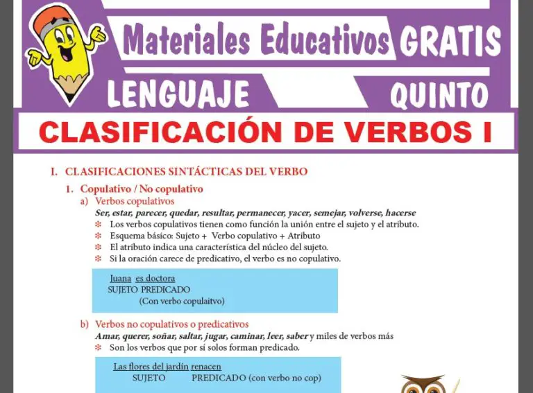 Clasificaciones Sintácticas Del Verbo Para Quinto Grado De Secundaria