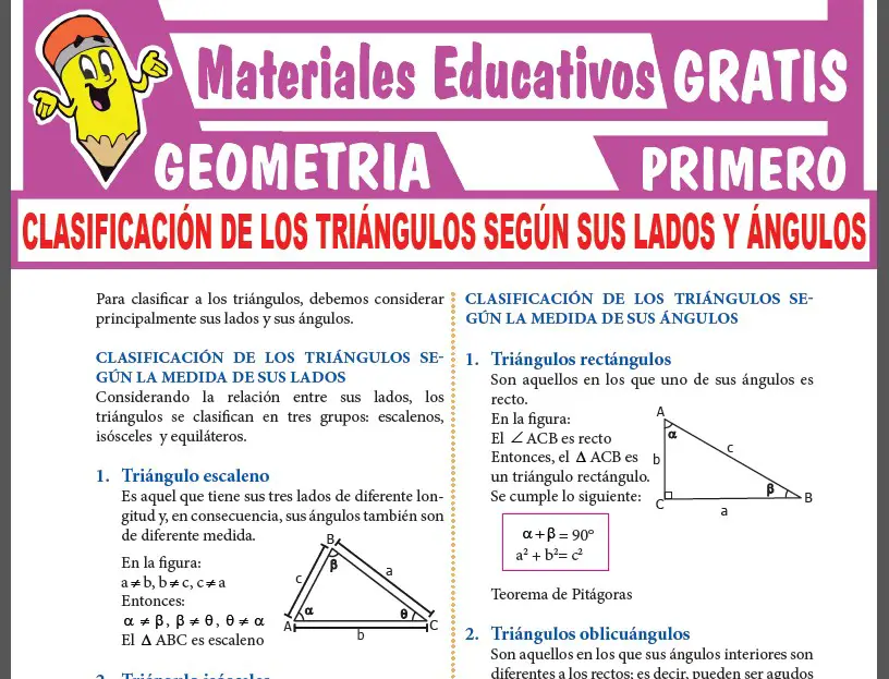 Clasificación de los Triángulos según sus Lados y Ángulos para Primer Grado de Secundaria