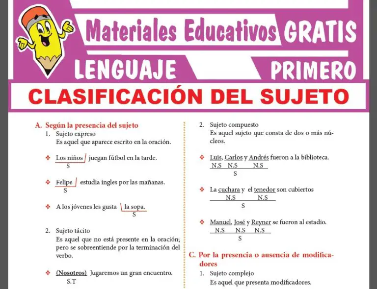 Clasificación Del Sujeto Para Primer Grado De Secundaria ≫ GRATIS