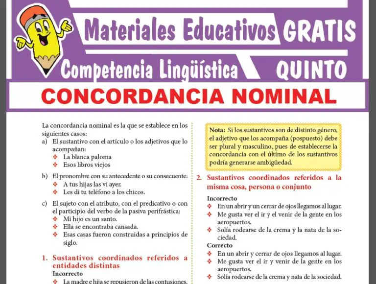 Concordancia Nominal Para Quinto Grado De Secundaria ≫ Materiales