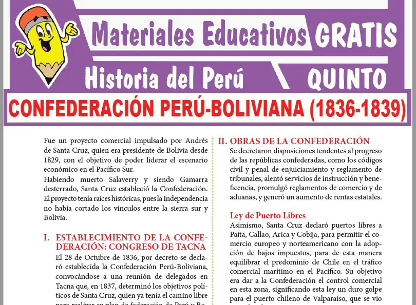Ficha de Confederación Peruana y Boliviana para Quinto Grado de Secundaria
