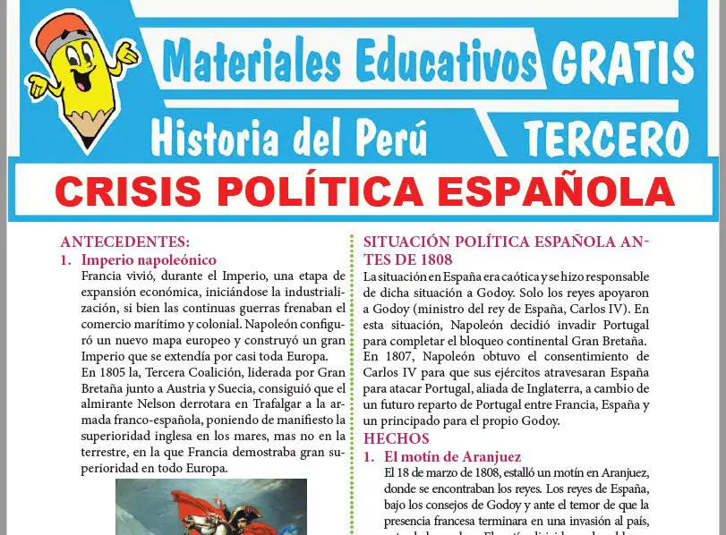 Ficha de Crisis Política Española para Tercer Grado de Secundaria