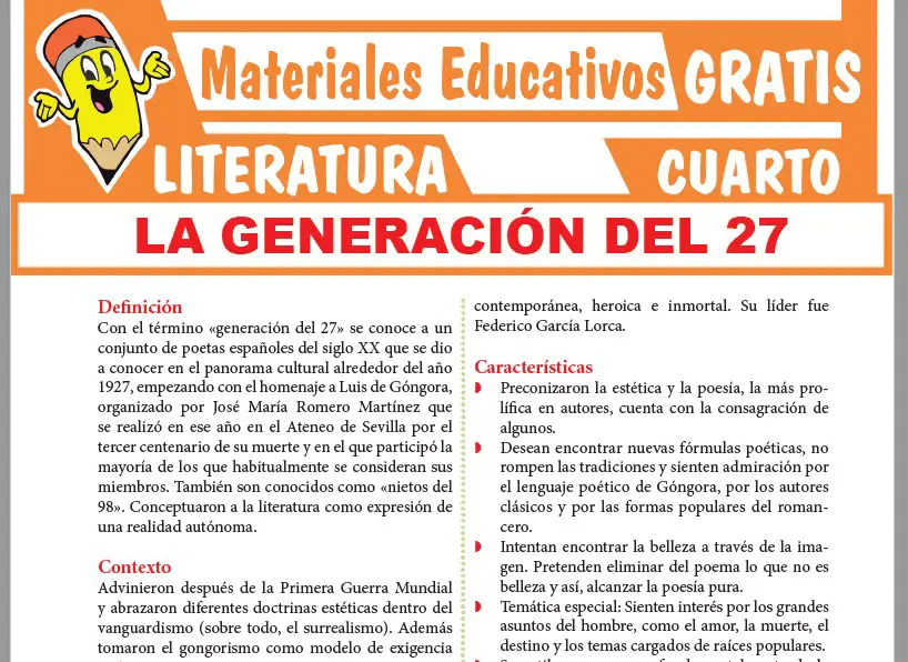 Ficha de Definición y Características de la Generación del 27 para Cuarto Grado de Secundaria
