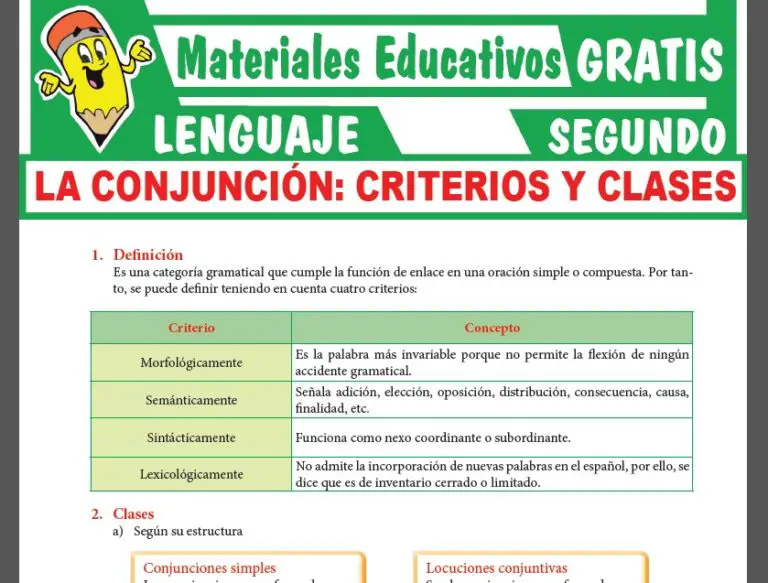 Definición Y Clasificación De La Conjunción Para Segundo De Secundaria