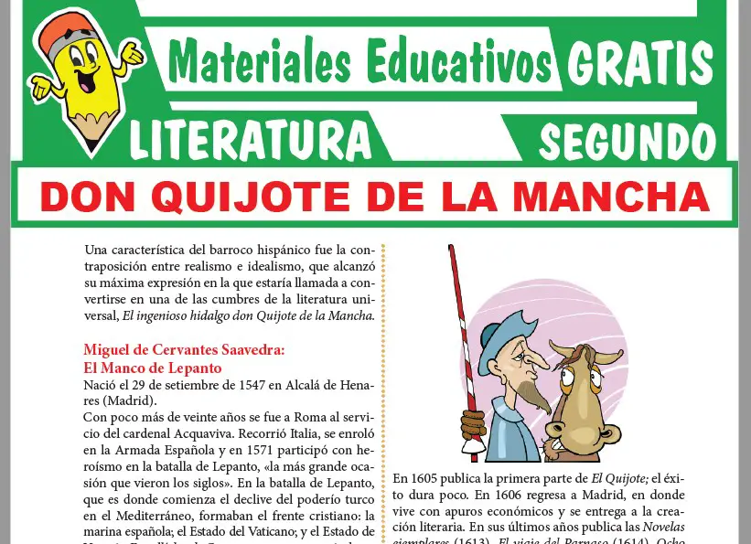 Ficha de Don Quijote de la Mancha para Segundo Grado de Secundaria