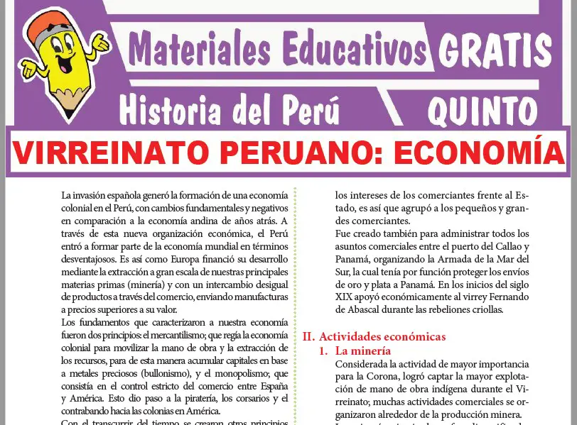 Ficha de Economía del Virreinato peruano para Quinto Grado de Secundaria
