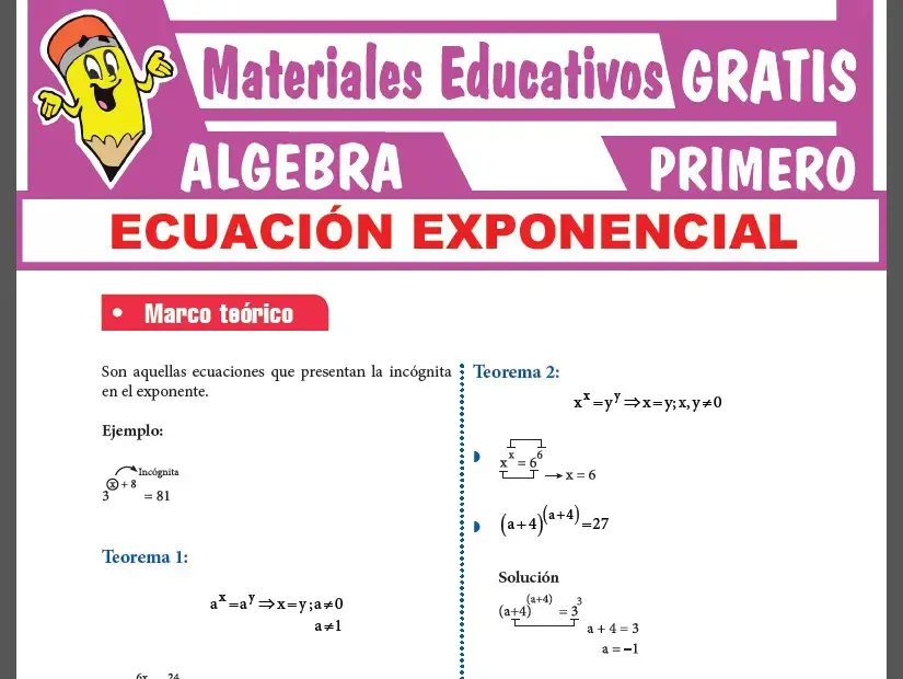 Ecuación Exponencial para Primer Grado de Secundaria