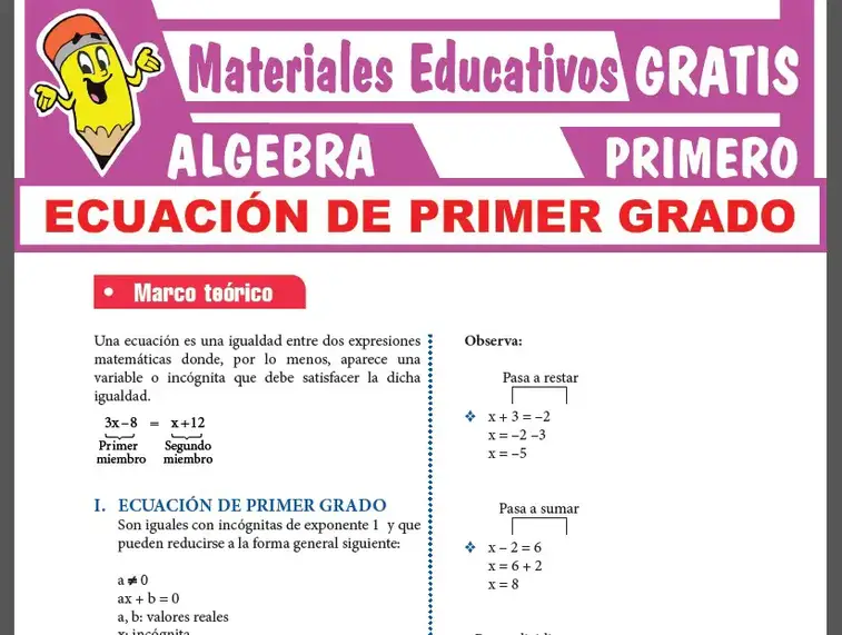 Ecuación de Primer Grado para Primer Grado de Secundaria