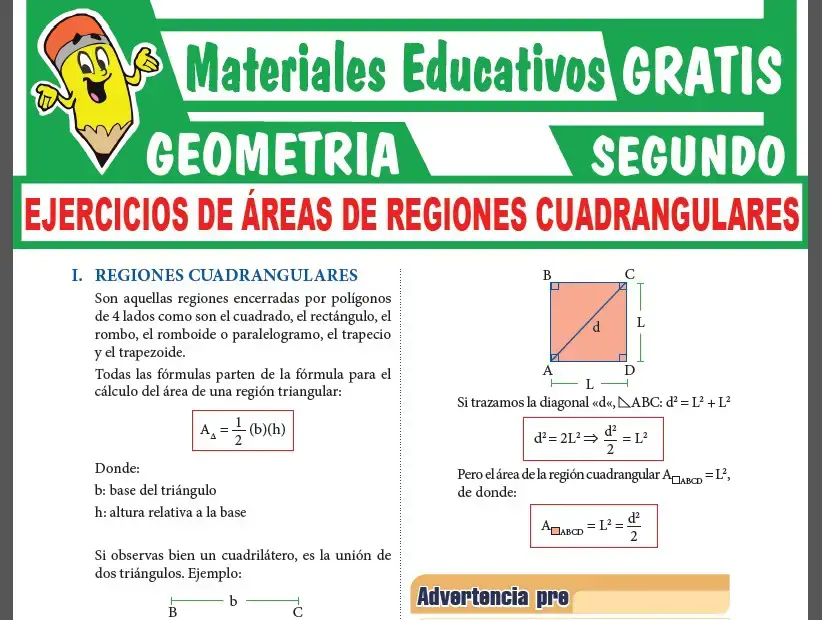 Ejercicios de Áreas de Regiones Cuadrangulares para Segundo Grado de Secundaria