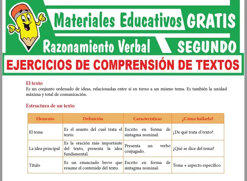 Ficha de Ejercicios de Comprensión de Textos para Segundo Grado de Secundaria