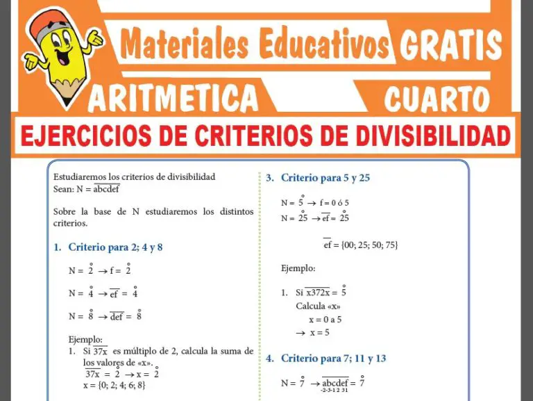 Ejercicios De Criterios De Divisibilidad Para Cuarto Grado De Secundaria