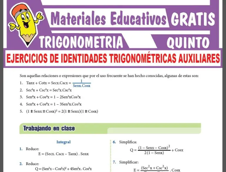 Ejercicios De Identidades Trigonométricas Auxiliares Para Quinto Grado