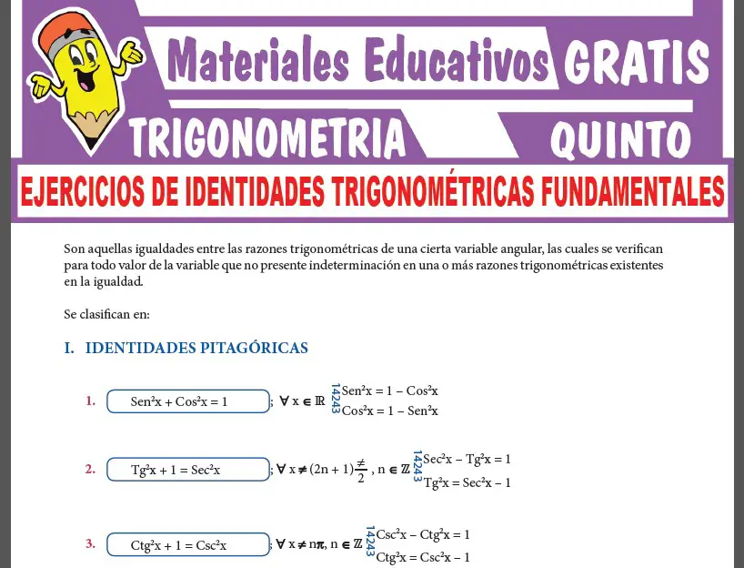 Ejercicios de Identidades Trigonométricas Fundamentales para Quinto Grado de Secundaria