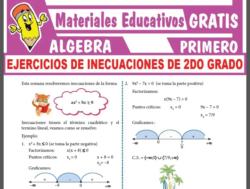 Ejercicios de Inecuaciones de 2do Grado para Primer Grado de Secundaria