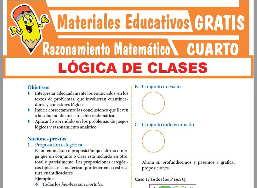 Ficha de Ejercicios de Lógica de clases para Cuarto Grado de Secundaria