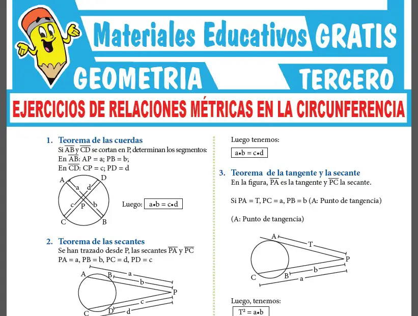 Ejercicios de Relaciones Métricas en la Circunferencia para Tercer Grado de Secundaria Ejercicios de Relaciones Métricas en la Circunferencia para Tercer Grado de Secundaria