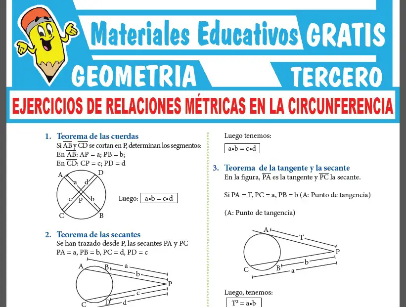 Ejercicios de Relaciones Métricas en la Circunferencia para Tercer Grado de Secundaria