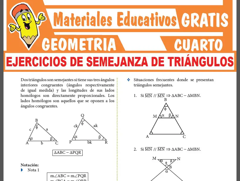 Ejercicios de Semejanza de Triángulos para Cuarto Grado de Secundaria