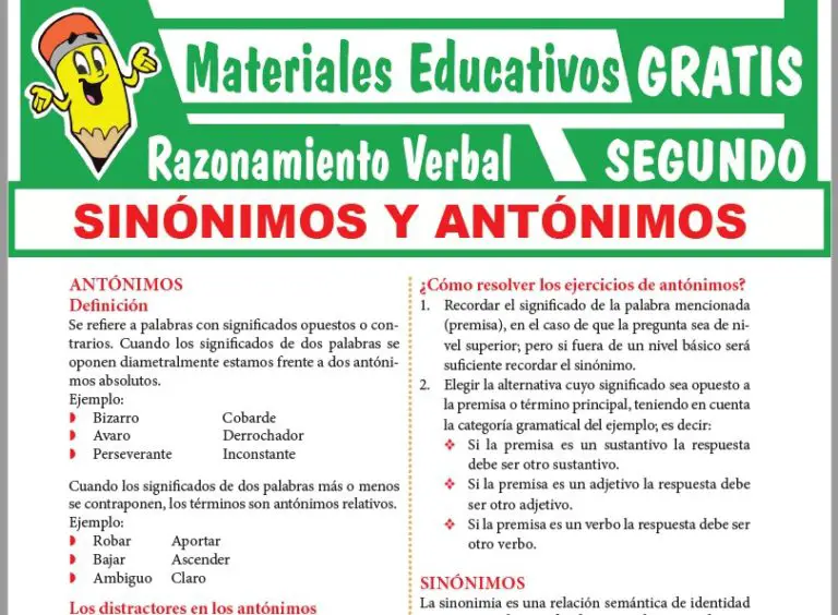 Ejercicios De Sinónimos Y Antónimos Para Segundo Grado De Secundaria