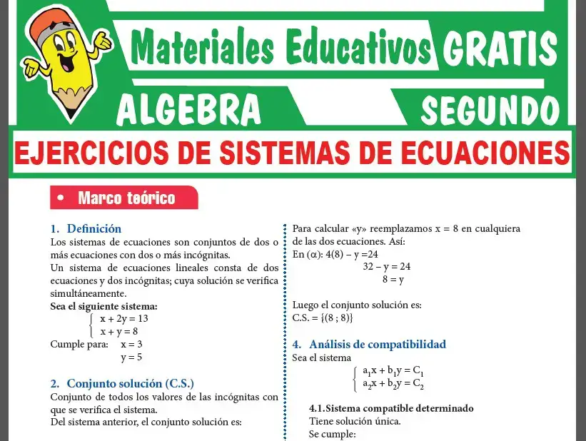 Ejercicios de Sistemas de Ecuaciones para Segundo Grado de Secundaria