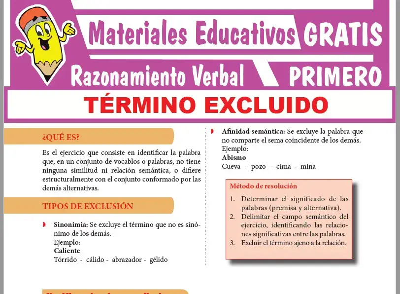 Ficha de Ejercicios de Término Excluido para Primer Grado de Secundaria