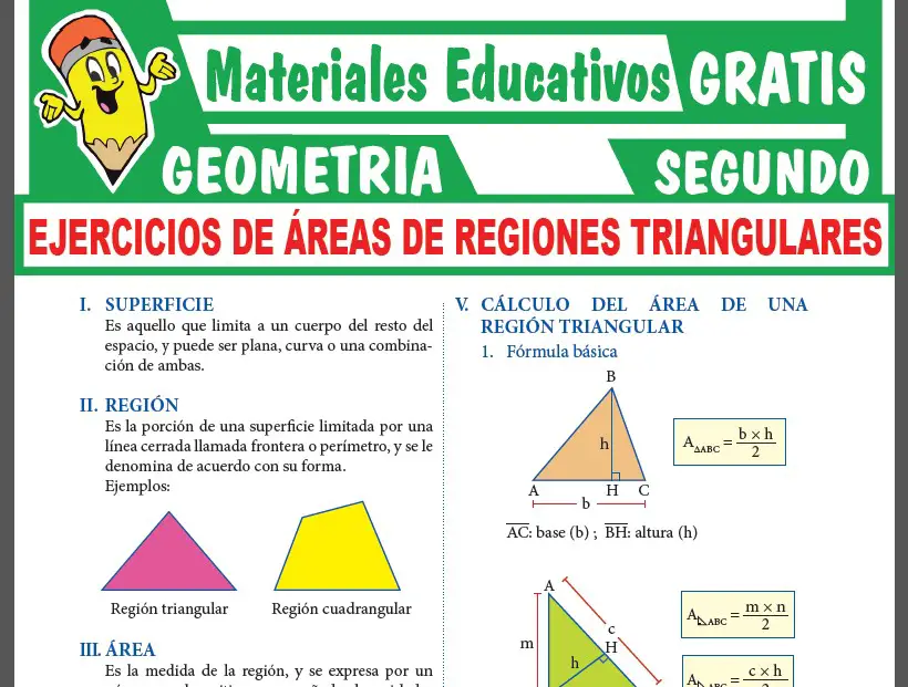 Ejercicios de Áreas de Regiones Triangulares para Segundo Grado de Secundaria