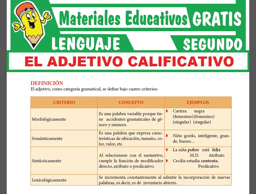 El Adjetivo Calificativo para Segundo Grado de Secundaria