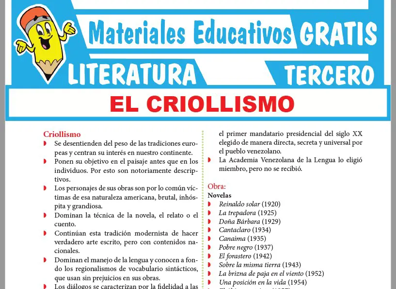 Ficha de El Criollismo para Tercer Grado de Secundaria