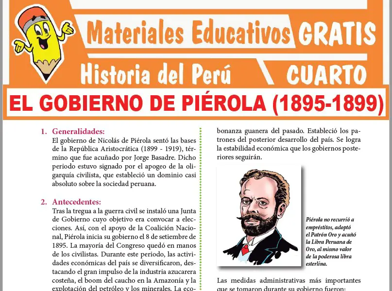 Ficha de El Gobierno de Piérola para Cuarto Grado de Secundaria