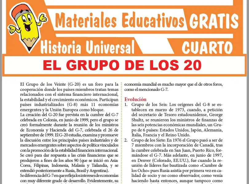 Ficha de El Grupo de los 20 para Cuarto Grado de Secundaria