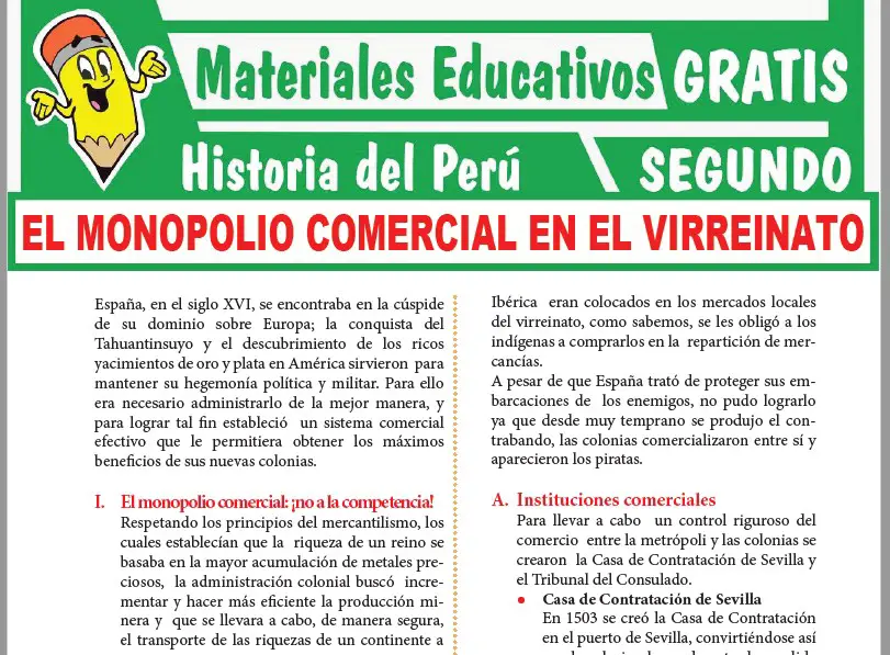 Ficha de El Monopolio Comercial en el Virreinato para Segundo Grado de Secundaria