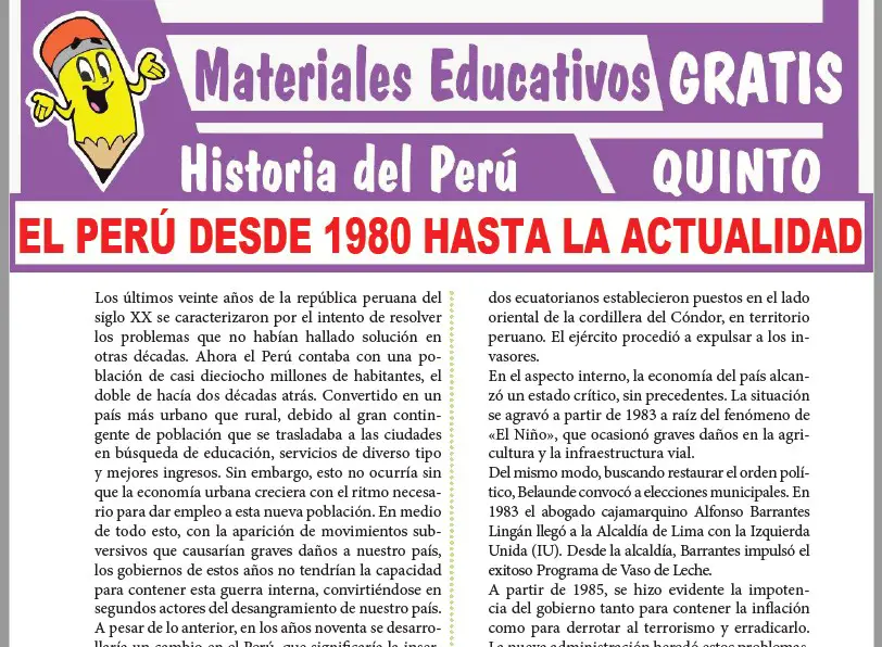 Ficha de El Perú desde 1980 hasta la Actualidad para Quinto Grado de Secundaria