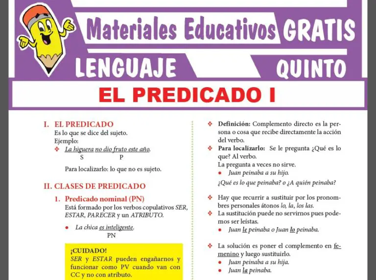 El Predicado y sus Clases para Quinto Grado de Secundaria - GRATIS