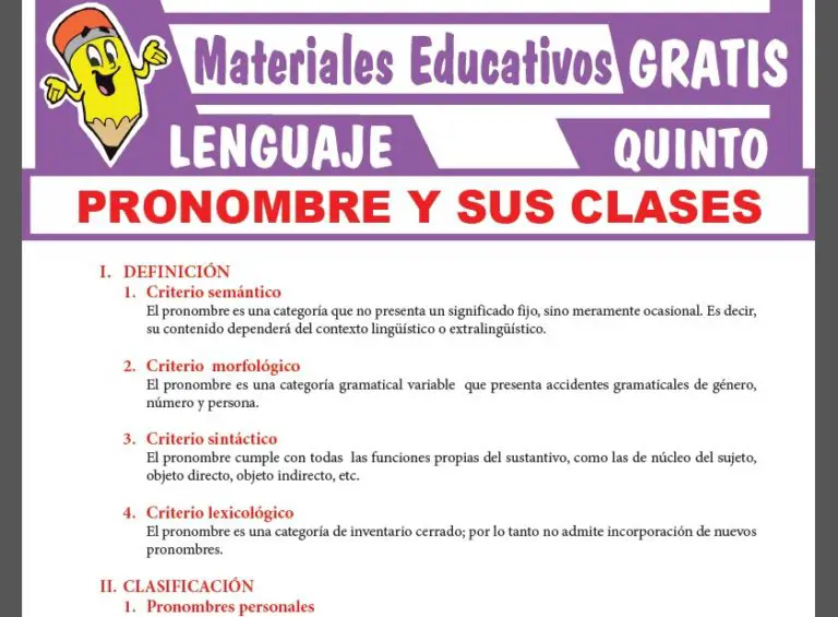 El Pronombre Y Su Clasificación Para Quinto Grado De Secundaria