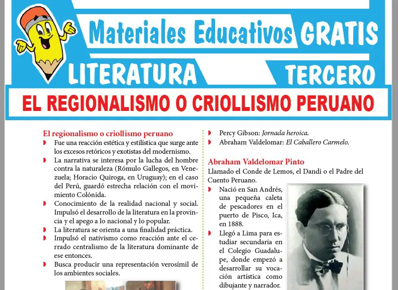 Ficha de El Regionalismo o Criollismo Peruano para Tercer Grado de Secundaria