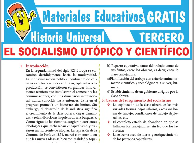Ficha de El Socialismo Utópico y Científico para Tercer Grado de Secundaria