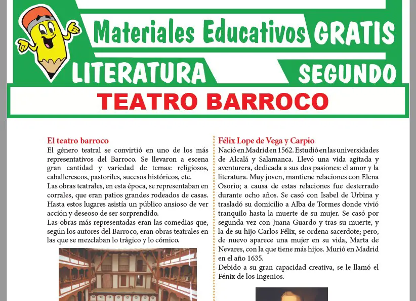 Ficha de El Teatro Barroco para Segundo Grado de Secundaria